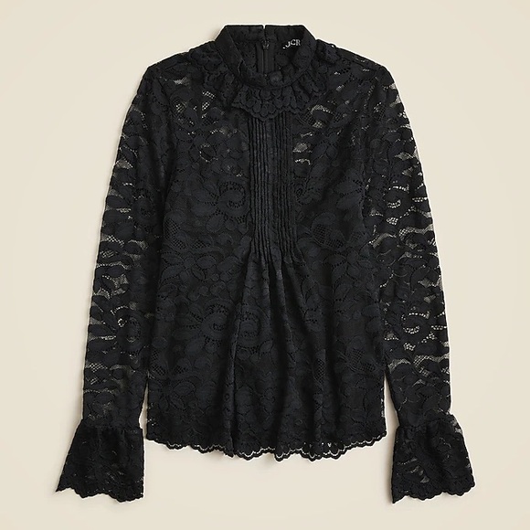NWT J. Crew Black Scalloped Lace Mock-neck Blouse Top size 8 - Picture 1 of 8